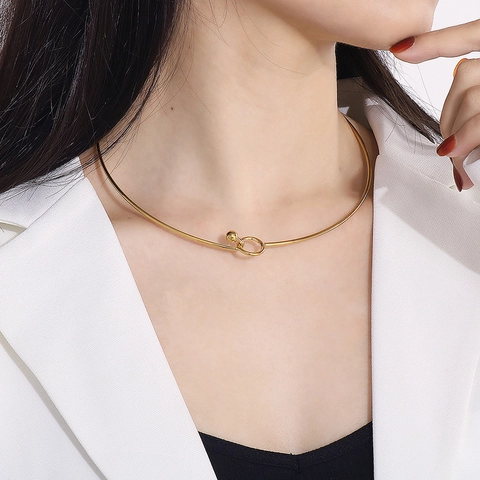 Collar Choker De Acero Inoxidable Minimalista Para Mujer Cierre De Anillo De Bola Geométrico Joyería De Moda