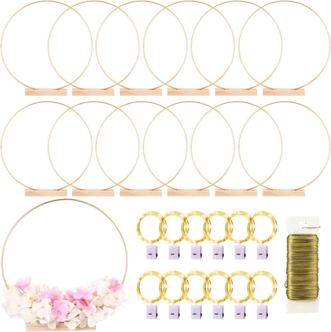 Kit DIY Cerceau Floral En Métal Avec Base En Bois Et Guirlande Lumineuse LED Pour Centre De Table Mariage Décor Bureau
