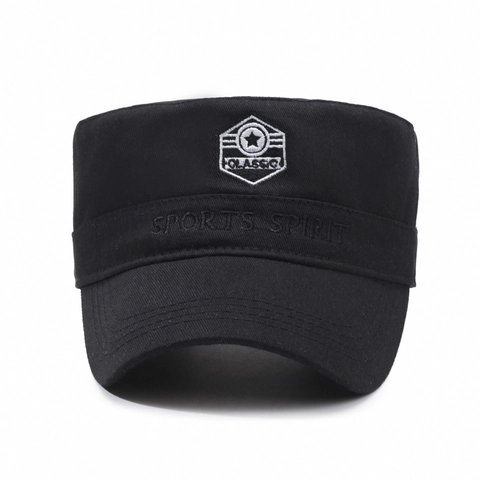 Heren Casual Flat Top Cadet Cap Ademend Polyester Militaire Stijl Hoed Met Sports Spirit Borduurwerk Verstelbare Zonneklep