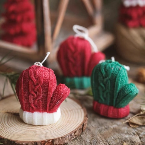 Knitted Mitten Silicone Mold Christmas Winter Yarn Texture DIY Baking Chocolate Candle Making Decorative Craft Tool