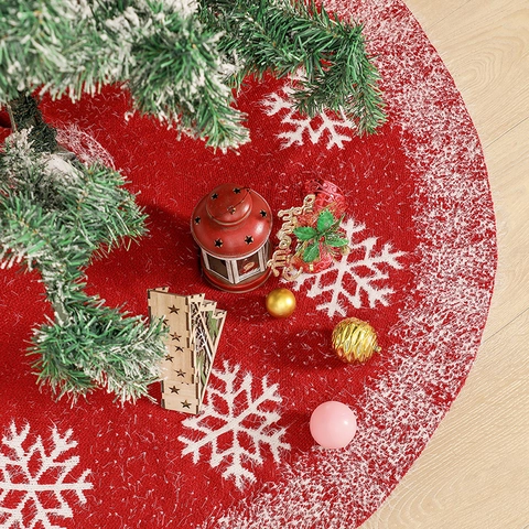 Gonna Per Albero Di Natale A Maglia Motivo Fiocchi Di Neve Bianchi Bordo Pelliccia Sintetica Rossa Decorazione Festiva