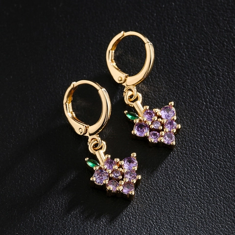 18K Gold Plated Copper Micro Pave Cubic Zirconia Earrings Geometric Butterfly Dinosaur Grape Waterdrop Dangle For Women