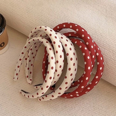 Retro Polka Dot Headband Fabric Sponge Padded High Top Hair Hoop French Elegant Sweet Hairband For Women Girls Hand Made