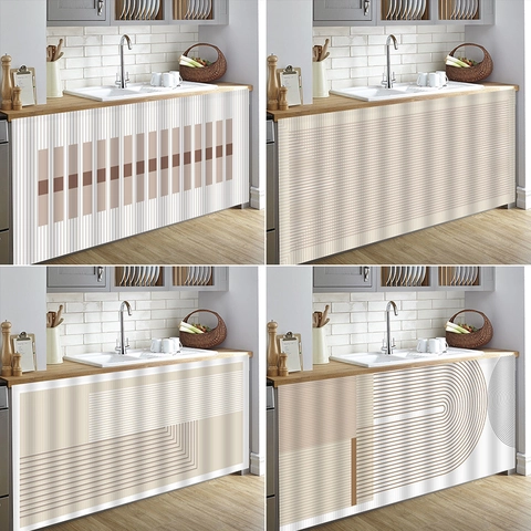 Rideau De Cabinet Géométrique Minimaliste Velours Court Antipoussière Décoratif Auto Adhésif Velcro Pour Cuisine
