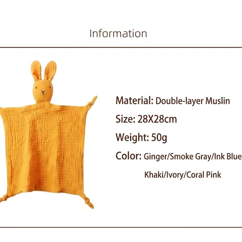 Baby Security Blanket Soft Cotton Muslin Gauze Soothing Comforter Towel Animal Rabbit Lion Head For Newborns Infants