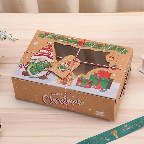 Cajas De Regalo De Navidad Papel Kraft Embalaje Caramelos Ventana Clara Galletas Papá Noel Recuerdos De Fiesta