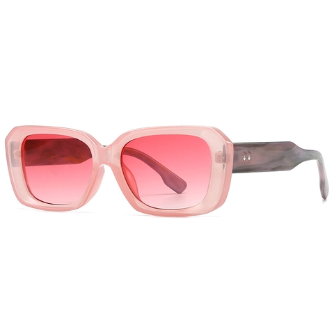 Retro Square Thick Frame Sunglasses UV400 Protection Plastic Frame Resin Lens Metal Rivet Marble Temple Fashion Eyewear