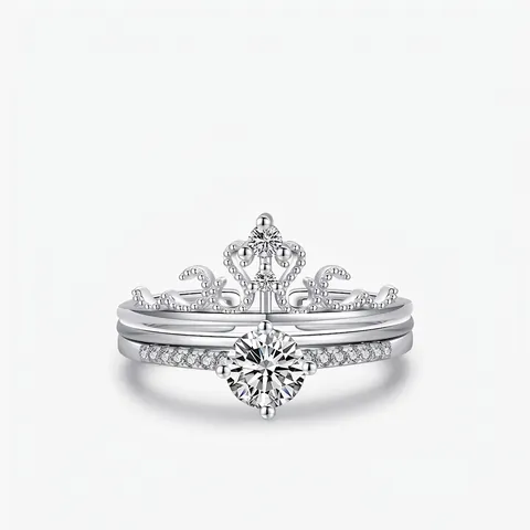 Crown Jewelry 925 Sterling Silver Sparkling Cubic Zirconia Adjustable Stackable Rings For Women Luxury Style