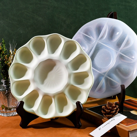 Molde De Silicona Para Bandeja De Almacenamiento De Huevos Fundición De Resina DIY Corazón Redondo Rejillas Múltiples