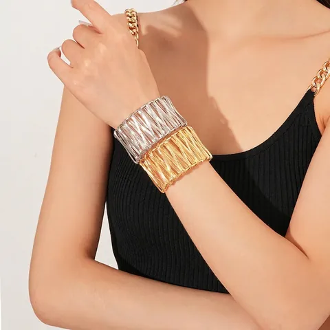 Breiter Offener Armreif Aus Metalldraht Gewickelt Geflochten Hohl Geometrisch Minimalistisch Modeschmuck Für Damen