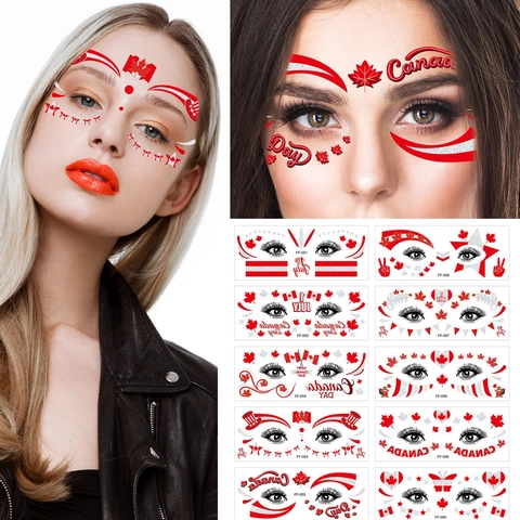 Canada Day Gezicht Tattoo Stickers Esdoornblad Rood Wit Glitter Tijdelijke Body Art Stickers Feest Accessoire