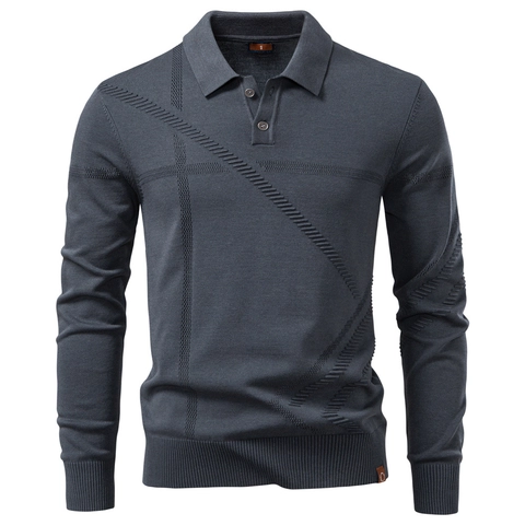 Herren Langarm Strick Polo Shirt Viskose Polyester Mischung Reverskragen Business Casual Urban Stil Geometrisches Muster