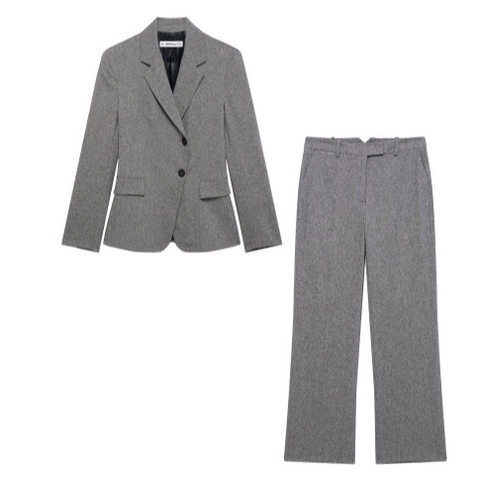 Elegante Graue Strukturierte Blazer Und Hose Business Büro Professionelle Damen Formelle Gewebte Revers Knopfverschluss