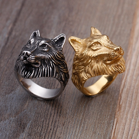 Wolf Head Ring Stainless Steel Vintage Punk Gothic Domineering Animal Jewelry For Men