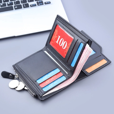 Men Short Vertical Foldable Wallet PU Leather Multi Card Slots Zipper Coin Pocket Business Casual Purse