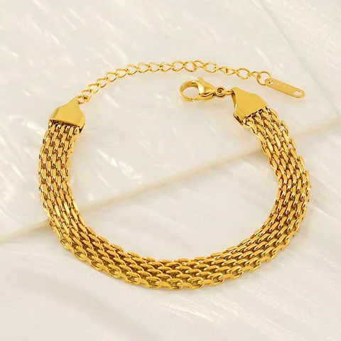 Bracciale A Maglia Intrecciata In Acciaio Inossidabile Placcato Oro Retro Semplice Moda Regolabile Gioielli Donne Uomini
