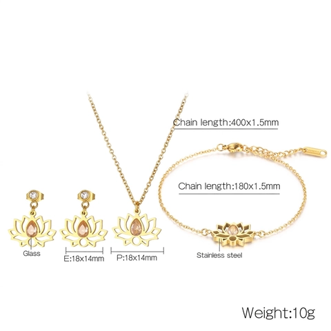 Hohl Lotus Blume Anhänger Halskette Und Ohrringe Und Armband Edelstahl Zirkon Minimalistisch Elegant Damen Schmuck