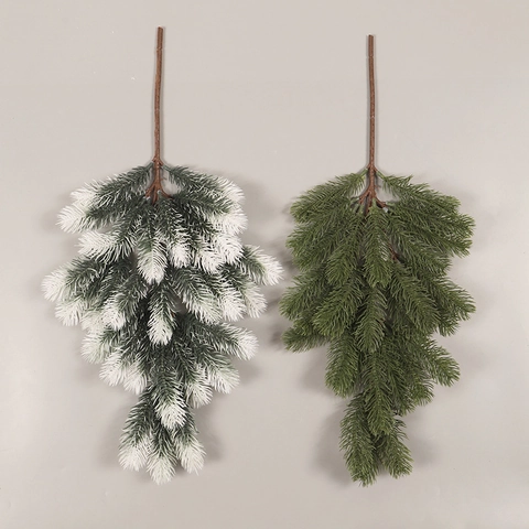 Artificial Christmas Teardrop Swag Upside Down Tree PE Pine Needle Snow Flocked Door Hanging Wall Decor Holiday Party