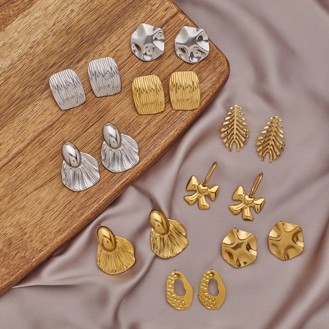 Minimalist Stainless Steel Earrings For Women Bowknot Leaf Geometric Irregular Shape Gold Silver Tone Fashion Accessory