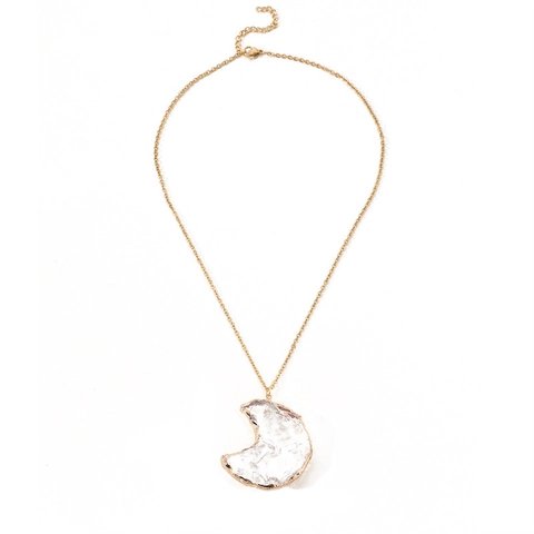 Collar De Colgante Corazón Luna De Piedra Natural Cristal Blanco Cadena De Aleación Chapada En Oro Para Mujer Joyería