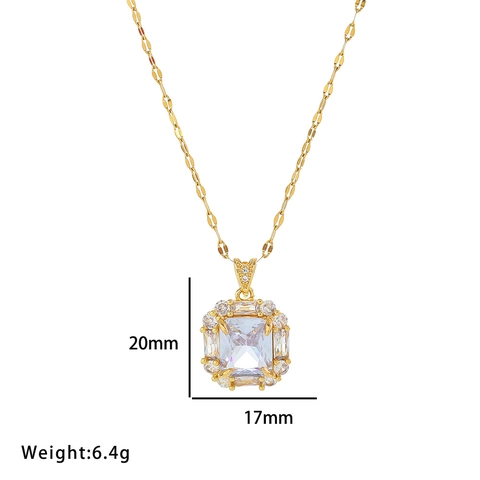 Titanium Staal Vierkant Zirkoon Ketting Oorbellen En Ring Luxe Halo Retro Bruidssieraden Voor Vrouwen
