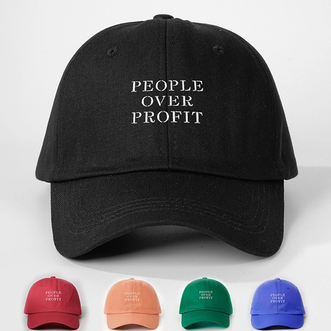 Casquette De Baseball Sergé Polyester Broderie Lettres People Over Profit Réglable Extérieur Protection Solaire Unisexe