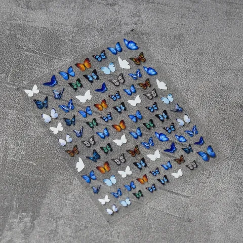 Nail Art Stickers Butterfly Pattern Blue Ultra Thin Self Adhesive DIY Manicure Decals For Women Japanese Style