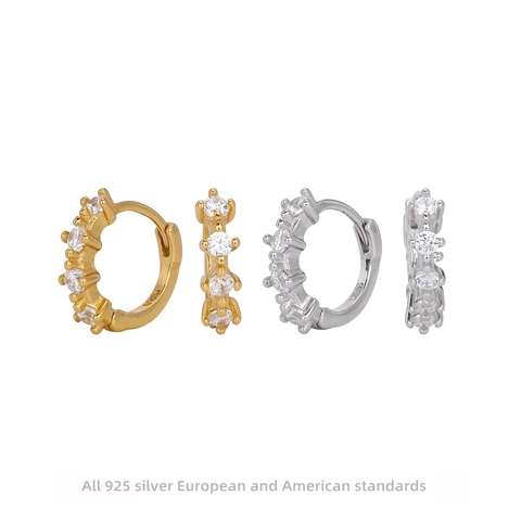 Pendientes De Aro Minimalistas De Una Sola Fila De Circón Plata De Ley 925 Joyería Geométrica Para Mujer