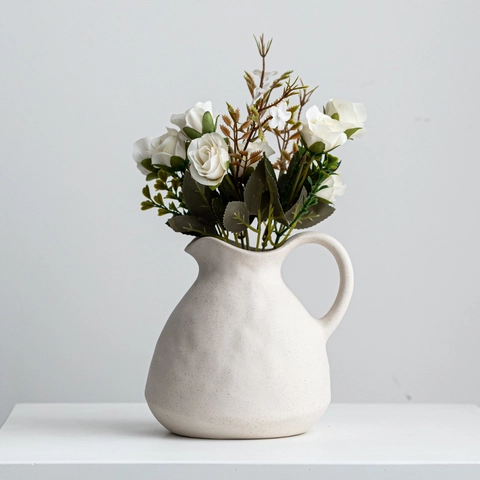 Matte Keramik Krug Vase Mattierte Krug Blumentopf Mit Griff Für Hydrokultur Pflanze Minimalistisches Ornament Wohndeko