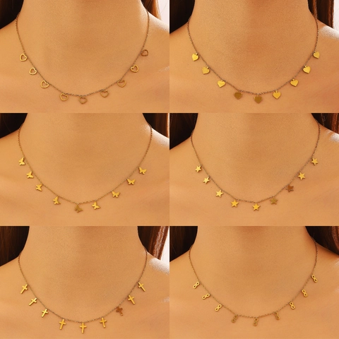Gold Plated Stainless Steel Multi Pendant Necklace For Women Fashion Heart Star Butterfly Cross Infinity Symbol Jewelry