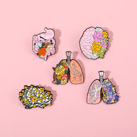 Creative Anatomical Organ Enamel Pins Brain Lungs Stomach Flower Butterfly Motif Alloy Brooch Badges For Doctors Nurses Students