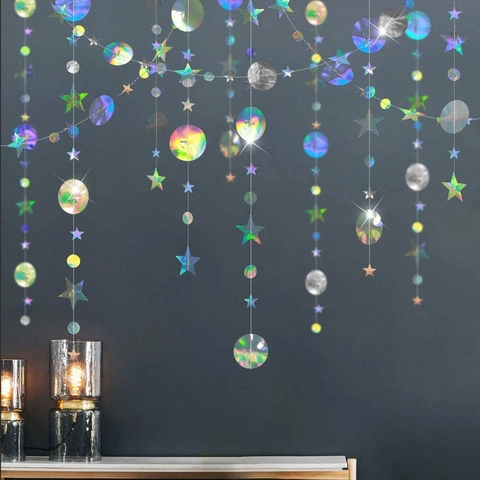 Ghirlande Di Carta Cangiante Decorazioni Sospese Olografiche Stelle Cerchi Luna Farfalle Cuori Per Striscione Per Feste