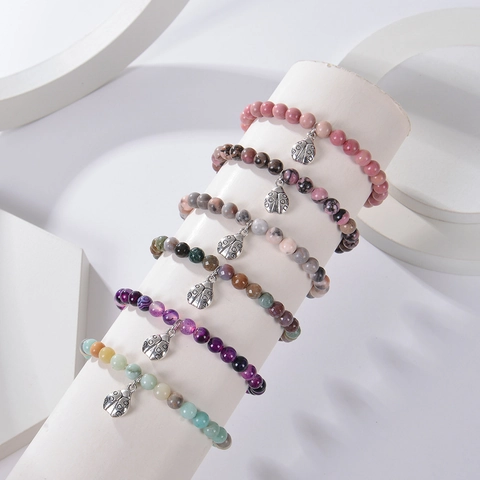 Bracciale Di Perline In Pietra Naturale Con Ciondolo Coccinella In Lega Agata Amazonite Regalo Di Laurea Fatto A Mano