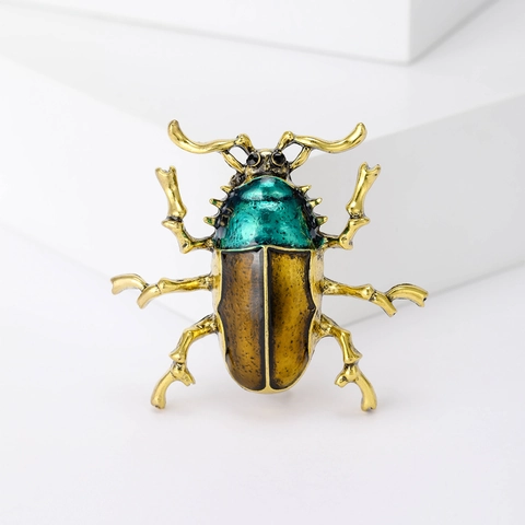 Broche Scarabée Vintage Alliage Émail Épingle Insecte Pour Femme Accessoires De Mode Vêtements Coloré Ton Or