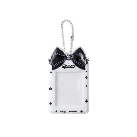 Cute Bowknot Plastic Photocard Holder Korean Ins Style Mini Photo ID Card Sleeve Keychain Pendant With Bead Chain