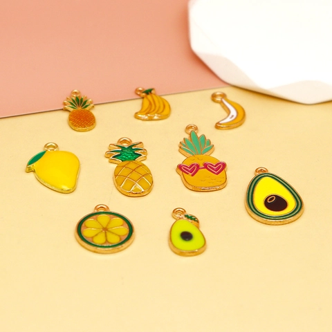 Fruit Charms Alloy Enamel Pineapple Avocado Mango Banana Lemon Pendants For DIY Jewelry Making Earrings Necklace Bracelet Accessory Cute Cartoon Style