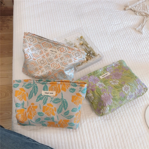 Bolso De Mano Jacquard Floral Neceser De Lona Vintage Con Cremallera Bolso Retro Para Mujer