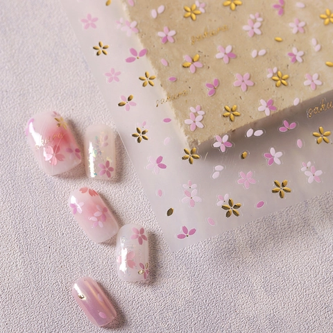 Autocollants À Ongles Sakura Gaufrés 5D Fleurs De Cerisier Marquage À Chaud Or Décoration De Manucure Auto-Adhésive