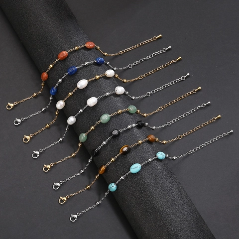 Edelstahl Armband Für Damen Mit Naturstein Und Süßwasserperle PVD Beschichtet Wasserdicht Verstellbar Ovaler Schmuck