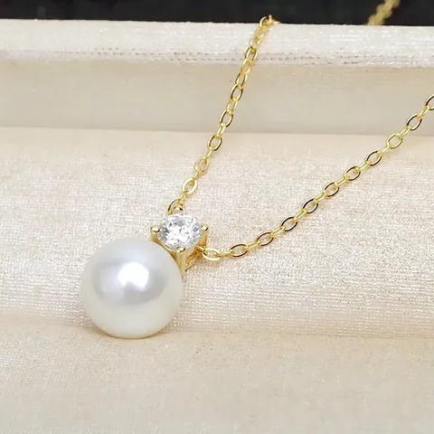 Collar Con Colgante De Perla Artificial Blanca Redonda Con Circonita Acero Inoxidable 316L Cadena De Clavícula Chapada Al Vacío Para Mujer Elegante