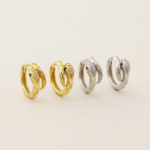 Orecchini a Cerchio Serpente in Argento Sterling 925 Strass Design di Nicchia Stile Animale Per Uomo Donna Gioielli