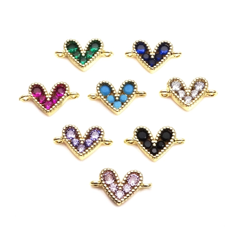 Micro Pave Zircon Heart Connector For DIY Bracelet Making Gold Plated Copper Jewelry Finding Accessory Elegant