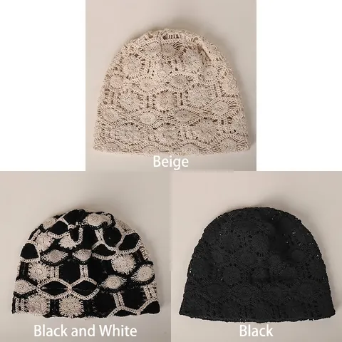 Bonnet Crocheté Coton Polyester Dentelle Florale Ajouré Respirant Slouchy Rétro Bohème Pour Femmes