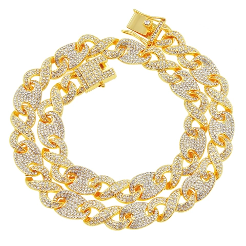 Collana A Catena Cuban Link Iced Out Lega Strass Chiusura A Forma Di Otto Gioielli Hip Hop Punk Per Uomini