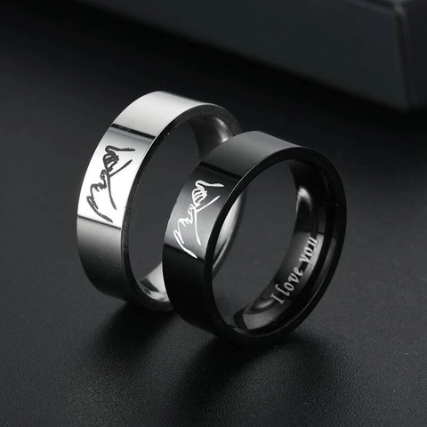 Titanstahl Versprechen Geste Paar Ringe I Love You Gravierte Hand In Hand Ringe Für Herren Damen Hochzeit Schmuck Geschenk