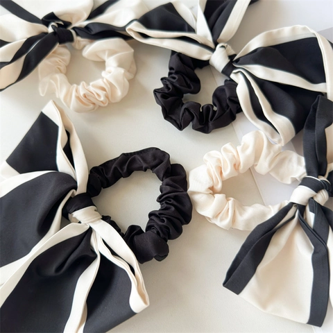 Satijnen Scrunchie Met Strik En Lange Linten Contrastkleur Haarelastiek Elegante Franse Stijl Dames Hoofddeksels