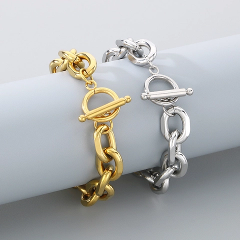 Stainless Steel Bracelet Cuban Chain O-Link Minimalist Toggle Clasp OT Buckle Unisex Punk High Polish Jewelry