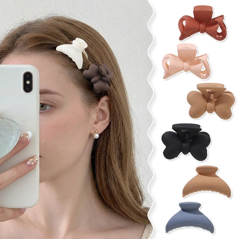 Elegant Matte Plastic Butterfly Bow Hair Claw Clips For Women Simple Shark Clip Headwear Accessory Nonslip Stylish