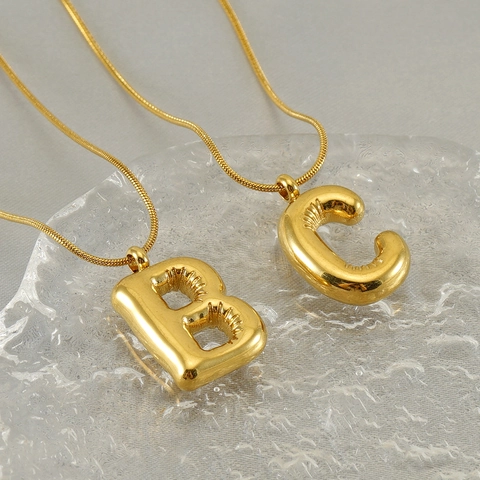 Collana Con Pendente Lettera Palloncino Acciaio Inossidabile Placcato Oro Bolla Iniziale Alfabeto Catena Serpente Donna