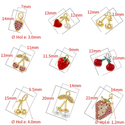 Breloques Douces En Forme De Fraise Cerise Poivre Laiton Incrusté De Zircon Künstliche Perle Émail Accessoires Bijoux DIY